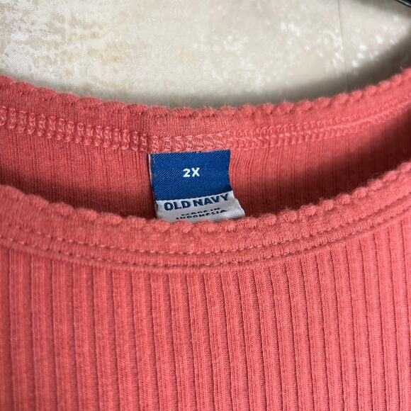 Old Navy 2X Pullover Ribbed Top Pink Peach Sugar Poppy - Picture 2 of 8